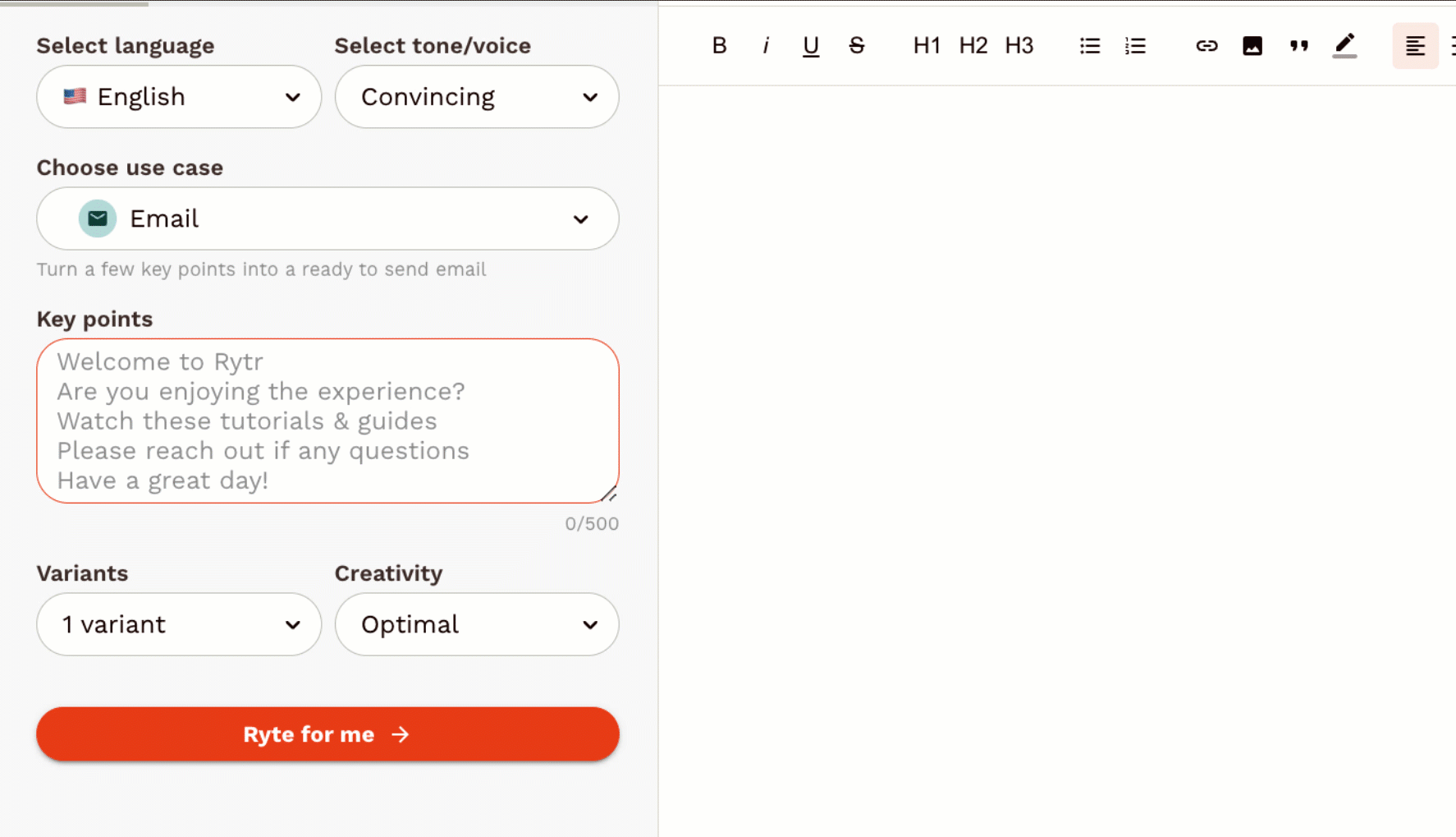 Rytr AI writing assistant demo